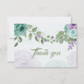 驚くべき紫色の花の緑の植物以上 サンキューカード (正面)
