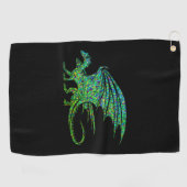 驚くべき緑のドラゴンモザイク ゴルフタオル (横)