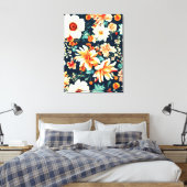 驚くべき繊細な白と緑豊かな赤オレンジ色の花 キャンバスプリント (インサイチュ (寝室))