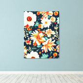 驚くべき繊細な白と緑豊かな赤オレンジ色の花 キャンバスプリント (インサイチュ (ウッドフロア))