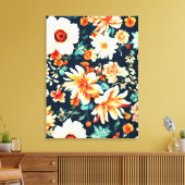 驚くべき繊細な白と緑豊かな赤オレンジ色の花 キャンバスプリント (インサイチュ (リビング))