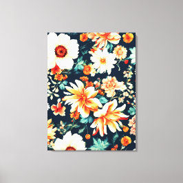 驚くべき繊細な白と緑豊かな赤オレンジ色の花 キャンバスプリント