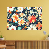 驚くべき繊細な白と緑豊かな赤オレンジ色の花 キャンバスプリント (インサイチュ (リビング))