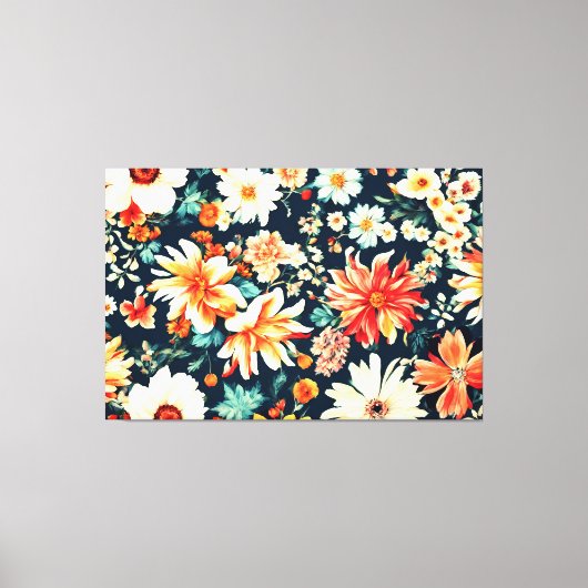 驚くべき繊細な白と緑豊かな赤オレンジ色の花 キャンバスプリント (正面)