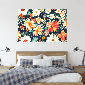 驚くべき繊細な白と緑豊かな赤オレンジ色の花 キャンバスプリント (インサイチュ (寝室))