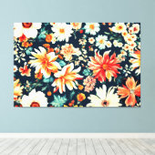 驚くべき繊細な白と緑豊かな赤オレンジ色の花 キャンバスプリント (インサイチュ (ウッドフロア))