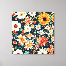 驚くべき繊細な白と緑豊かな赤オレンジ色の花 キャンバスプリント