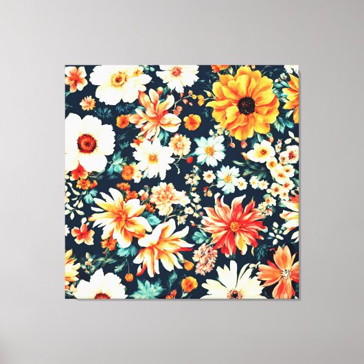 驚くべき繊細な白と緑豊かな赤オレンジ色の花 キャンバスプリント (正面)