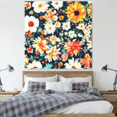 驚くべき繊細な白と緑豊かな赤オレンジ色の花 キャンバスプリント (インサイチュ (寝室))