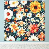 驚くべき繊細な白と緑豊かな赤オレンジ色の花 キャンバスプリント (インサイチュ (ウッドフロア))