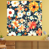 驚くべき繊細な白と緑豊かな赤オレンジ色の花 キャンバスプリント (インサイチュ (リビング))