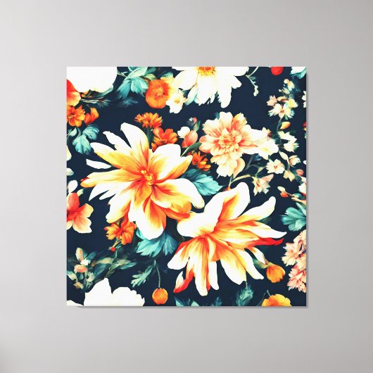 驚くべき繊細な白と緑豊かな赤オレンジ色の花 キャンバスプリント (正面)