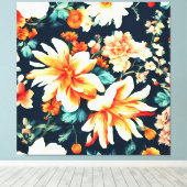 驚くべき繊細な白と緑豊かな赤オレンジ色の花 キャンバスプリント (インサイチュ (ウッドフロア))