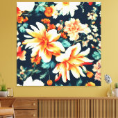 驚くべき繊細な白と緑豊かな赤オレンジ色の花 キャンバスプリント (インサイチュ (リビング))