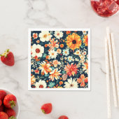 驚くべき繊細な白と緑豊かな赤オレンジ色の花 スタンダードカクテルナプキン (インサイチュ)