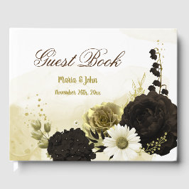 驚くべき茶色のアイボリー金ゴールド花の植物性 ゲストブック