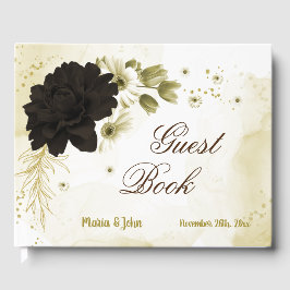 驚くべき茶色のアイボリー金ゴールド花 ゲストブック