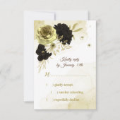 驚くべき茶色のアイボリー金ゴールド花 出欠カード (正面)