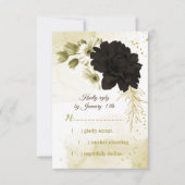驚くべき茶色のアイボリー金ゴールド花 出欠カード (正面)