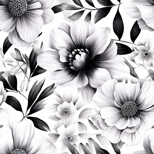 驚くべき華やかな黒と白の花の毛布 フリースブランケット