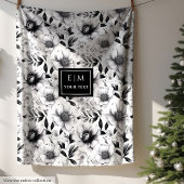 驚くべき華やかな黒と白の花の毛布 フリースブランケット