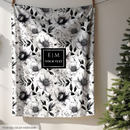 驚くべき華やかな黒と白の花の毛布 フリースブランケット