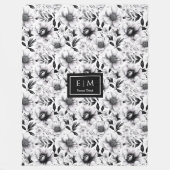 驚くべき華やかな黒と白の花の毛布 フリースブランケット (正面)