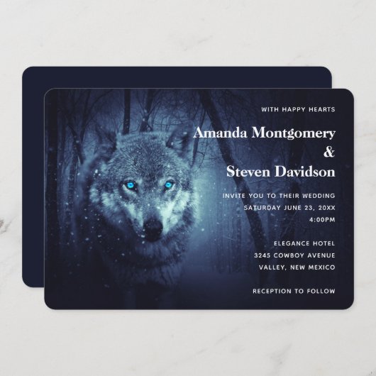驚くべき青い目の魔法の野生の結婚狼 招待状 (正面/裏面)