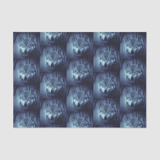 驚くべき青い目をした魔法の野生の狼パターン（の模様が）ある 薄葉紙 (正面)