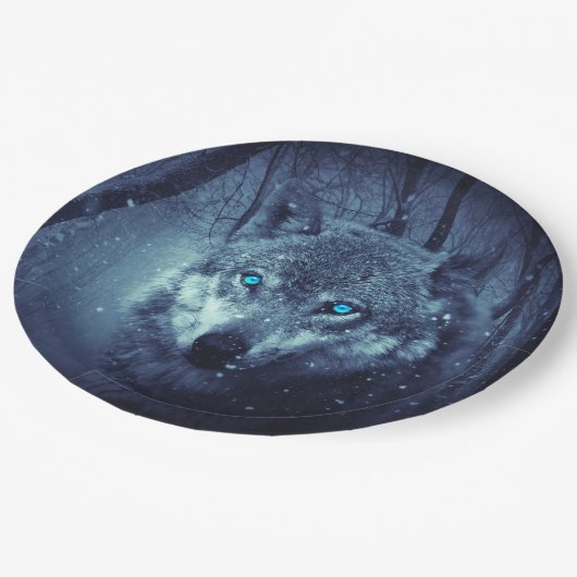 驚くべき青い目をした魔法の野生の狼 ペーパープレート (アングル)