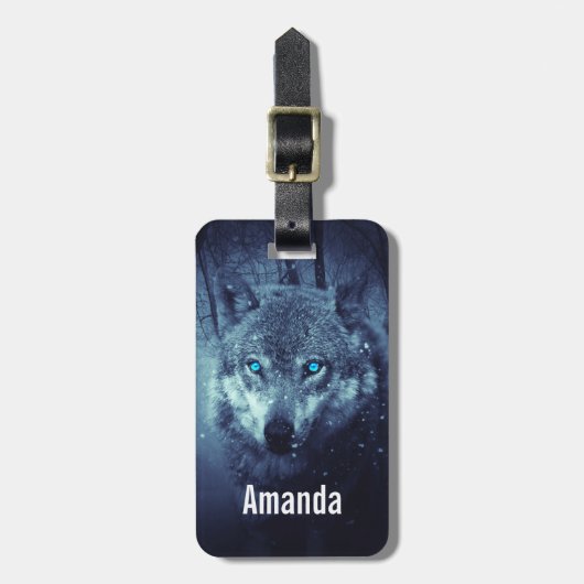 驚くべき青い目をした魔法の野生の狼 ラゲッジタグ (正面縦)