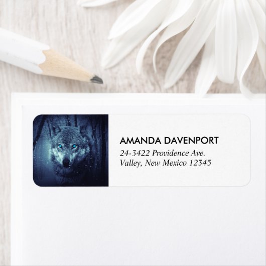 驚くべき青い目をした魔法の野生の狼 ラベル (インサイチュ)