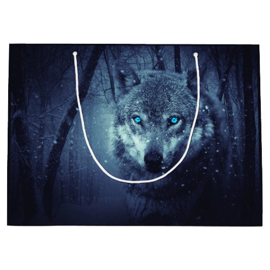 驚くべき青い目をした魔法の野生の狼 ラージペーパーバッグ (正面)