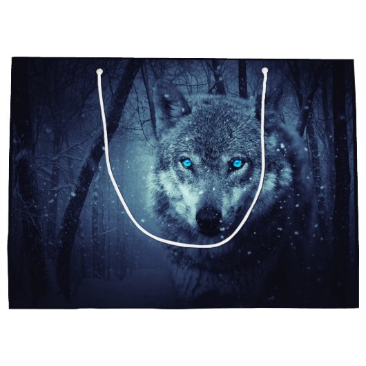 驚くべき青い目をした魔法の野生の狼 ラージペーパーバッグ (裏面)