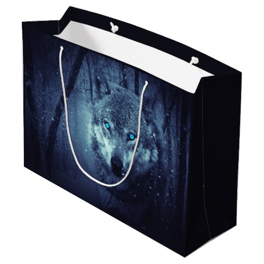 驚くべき青い目をした魔法の野生の狼 ラージペーパーバッグ (裏面アングル)