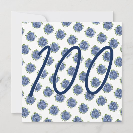 驚くべき100歳の誕生日パーティーブルーアジサイ 招待状 (裏面)
