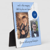 驚くべき18誕生日名の日付の青い写真 フォトプラーク (側面)