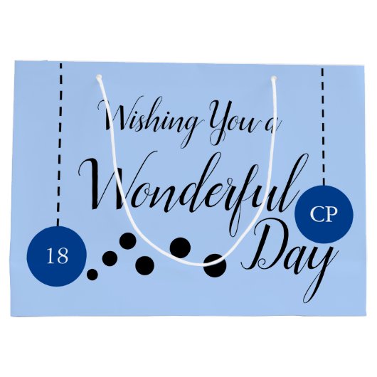 驚くべき18誕生日名の日付の青い写真 ラージペーパーバッグ (裏面)