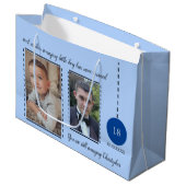 驚くべき18誕生日名の日付の青い写真 ラージペーパーバッグ (正面アングル)