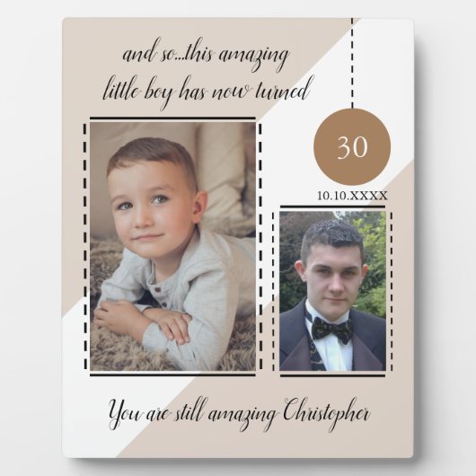 驚くべき30th誕生日の名前の日付茶色の写真 フォトプラーク (正面)