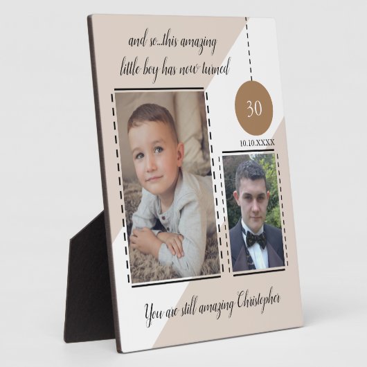 驚くべき30th誕生日の名前の日付茶色の写真 フォトプラーク (側面)