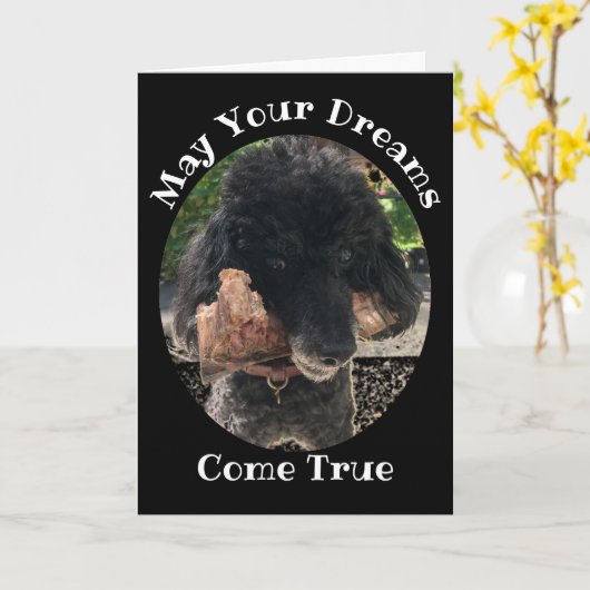 骨おもしろい犬カード付き誕生日 カード (黄色い花)