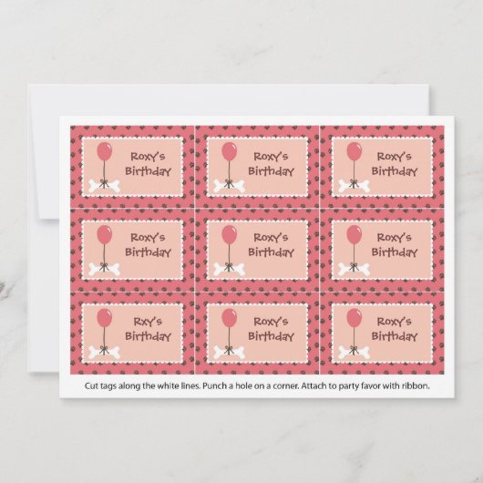 骨および気球犬の女の子のパーティーのメッセージカード 招待状 (正面)