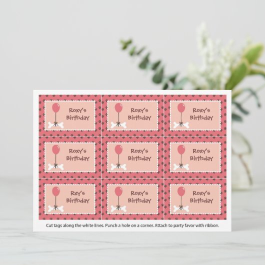 骨および気球犬の女の子のパーティーのメッセージカード 招待状 (スタンド正面)