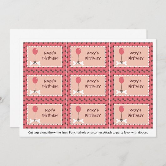 骨および気球犬の女の子のパーティーのメッセージカード 招待状 (正面/裏面)