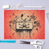 骨および花柄の要素が付いているスカル 薄葉紙 (クラフト)