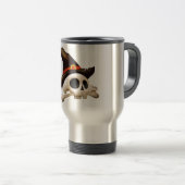 骨および魔法使いの帽子が付いているハロウィンのスカル トラベルマグ (正面右)