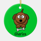 骨が緑の茶色パーソナライズされたの犬 セラミックオーナメント (正面)