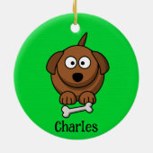 骨が緑の茶色パーソナライズされたの犬 セラミックオーナメント (裏面)