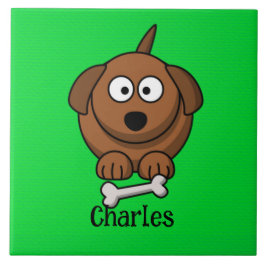 骨が緑の茶色パーソナライズされたの犬 タイル